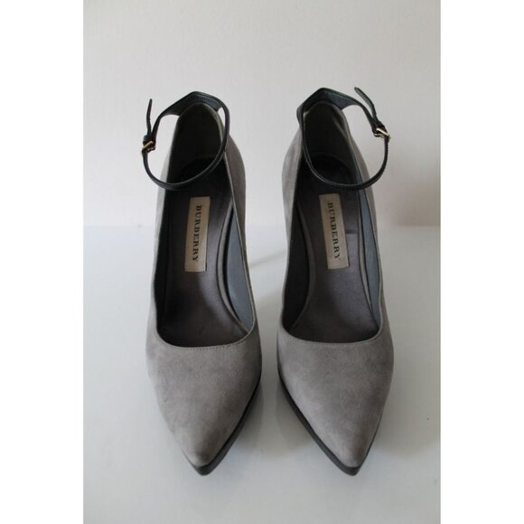 Burberry Ankle Strap Pointed Toe Suede Pumps Storm Grey Size 37 - Picture 3 of 9